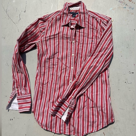 Women's Tommy Hilfiger Shirt Red Striped S Preppy 90s Normcore Yacht Collegiate - Picture 5 of 11